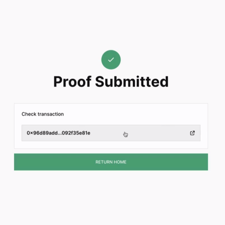 Proof Submitted, user can check the transaction